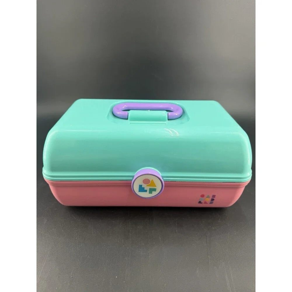 Vintage Caboodles Color Collisions Makeup Case Teal Pink Purple 5626 USA Mirror
